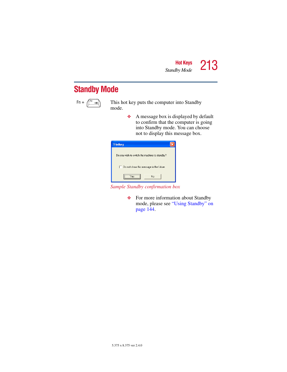 Standby mode | Toshiba PORT User Manual | Page 213 / 243