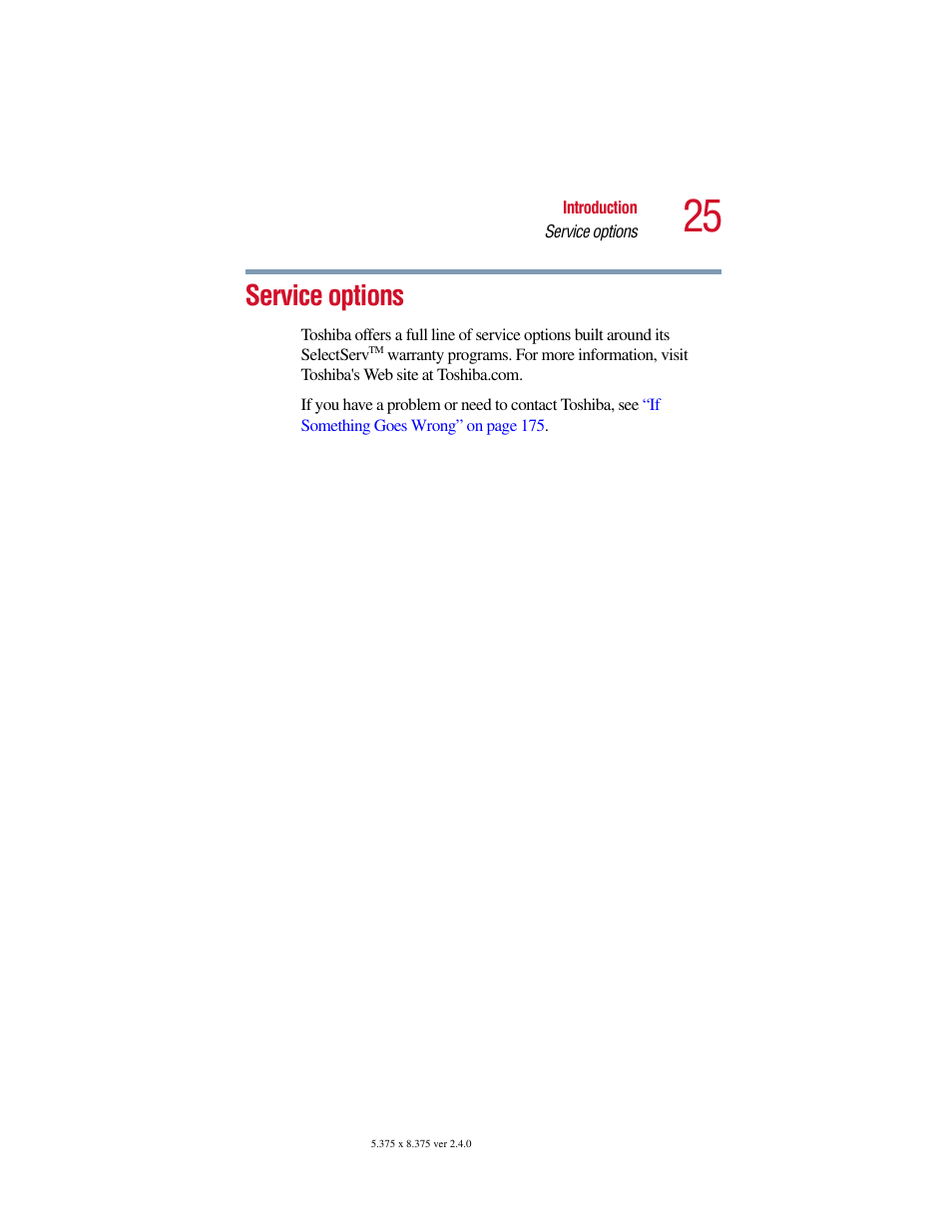 Service options | Toshiba PORT User Manual | Page 25 / 243