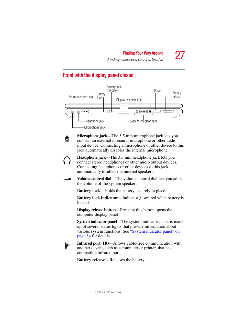 Front with the display panel closed | Toshiba PORT User Manual | Page 27 / 243