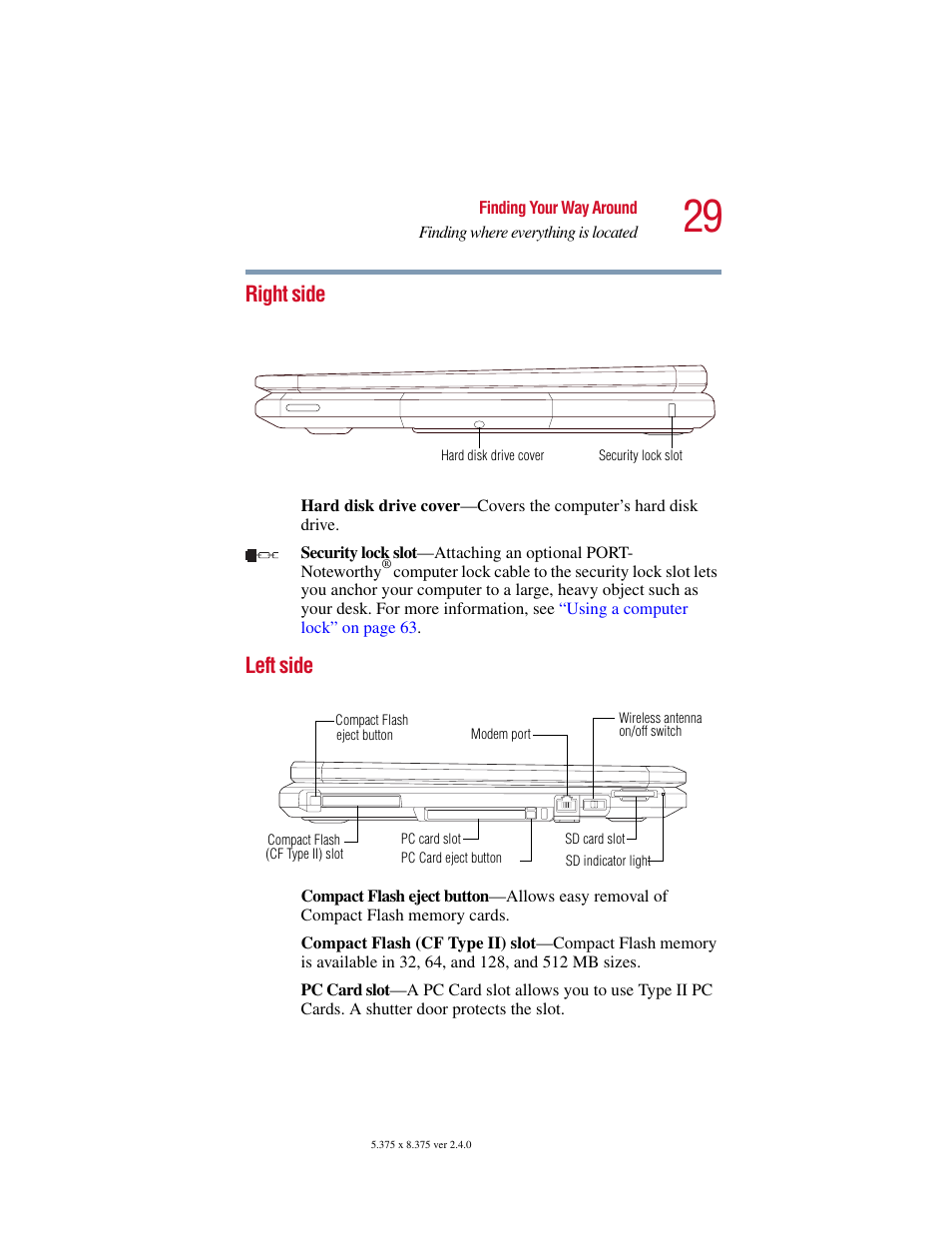 Right side, Left side, Right side left side | Toshiba PORT User Manual | Page 29 / 243