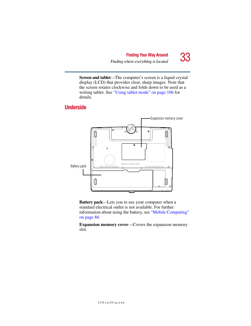 Underside | Toshiba PORT User Manual | Page 33 / 243