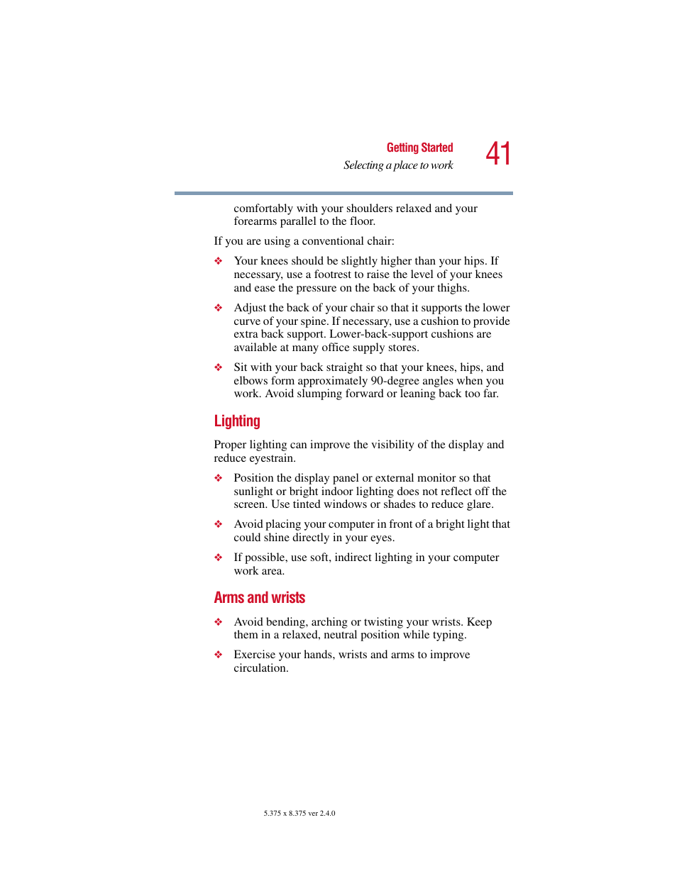 Lighting, Arms and wrists | Toshiba PORT User Manual | Page 41 / 243