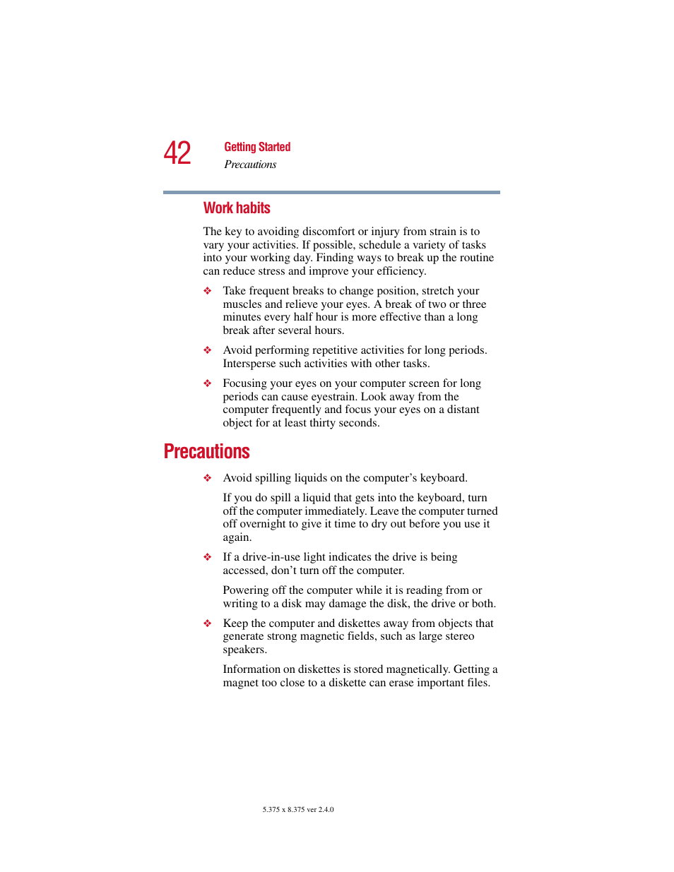 Precautions | Toshiba PORT User Manual | Page 42 / 243