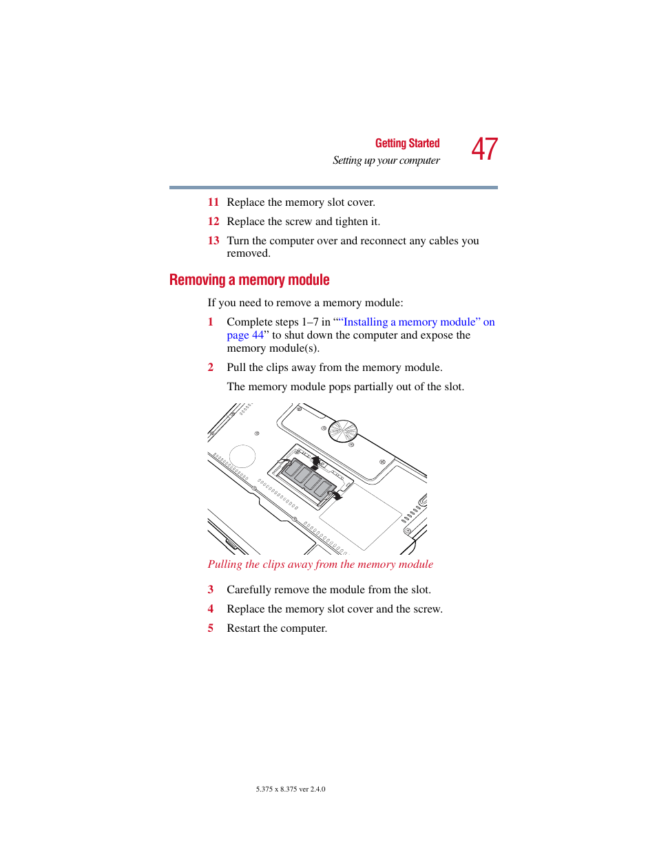 Removing a memory module | Toshiba PORT User Manual | Page 47 / 243