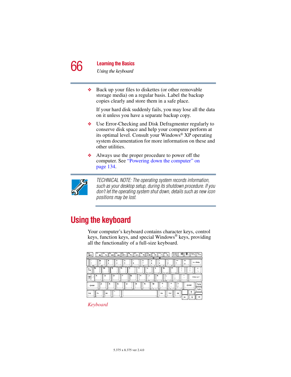 Using the keyboard | Toshiba PORT User Manual | Page 66 / 243