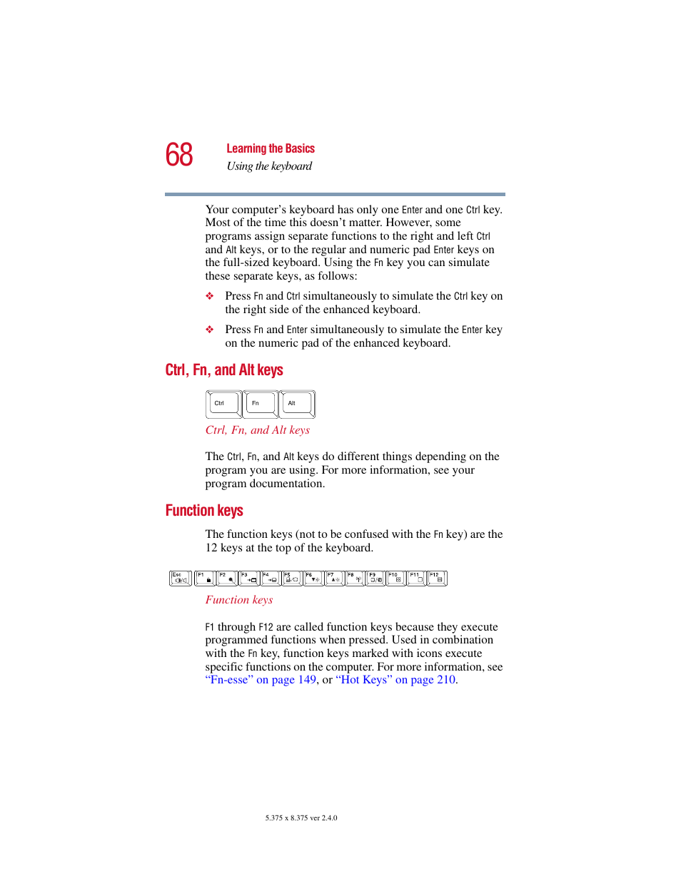 Ctrl, fn, and alt keys, Function keys, Ctrl, fn, and alt keys function keys | Toshiba PORT User Manual | Page 68 / 243