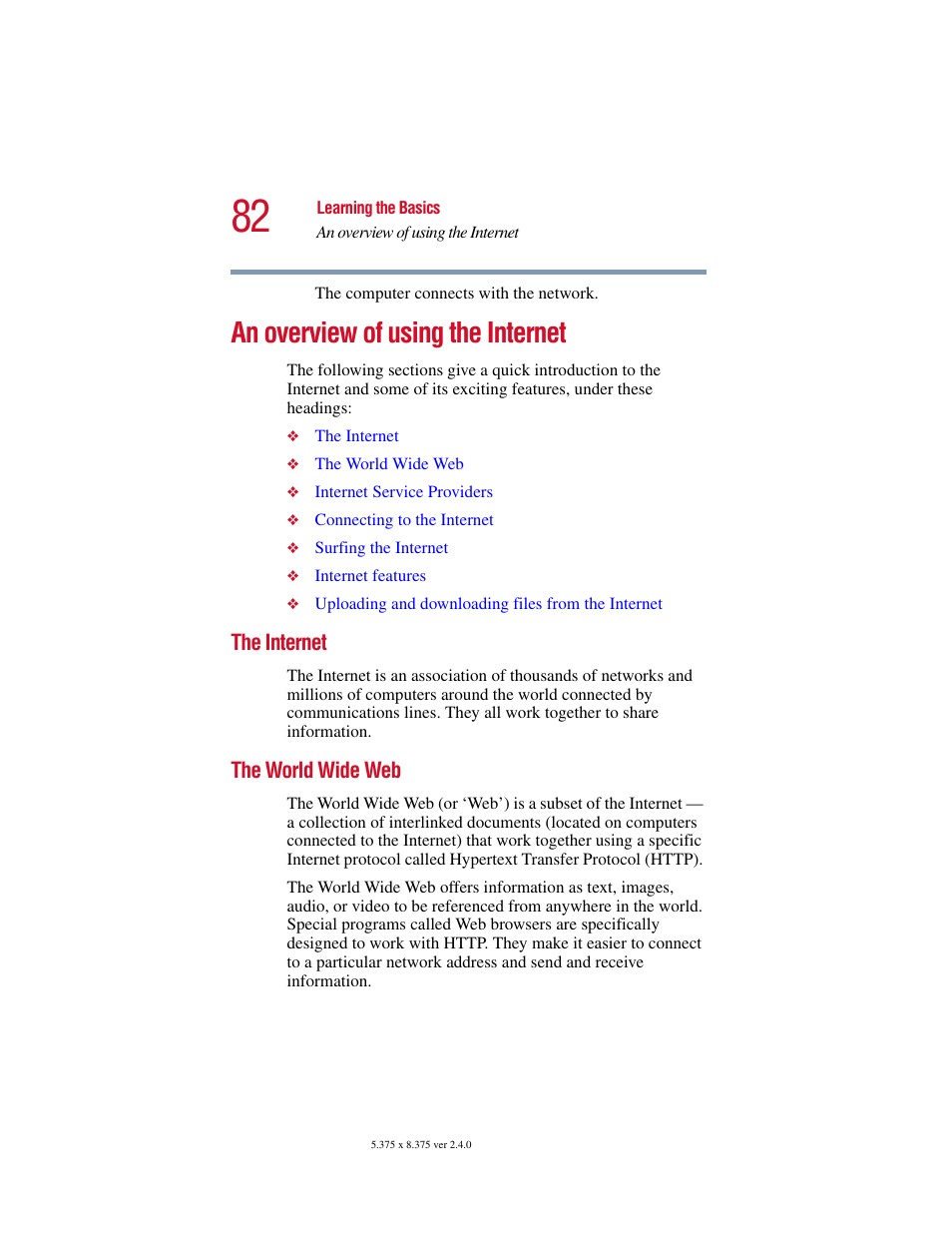 An overview of using the internet, The internet, The world wide web | The internet the world wide web | Toshiba PORT User Manual | Page 82 / 243