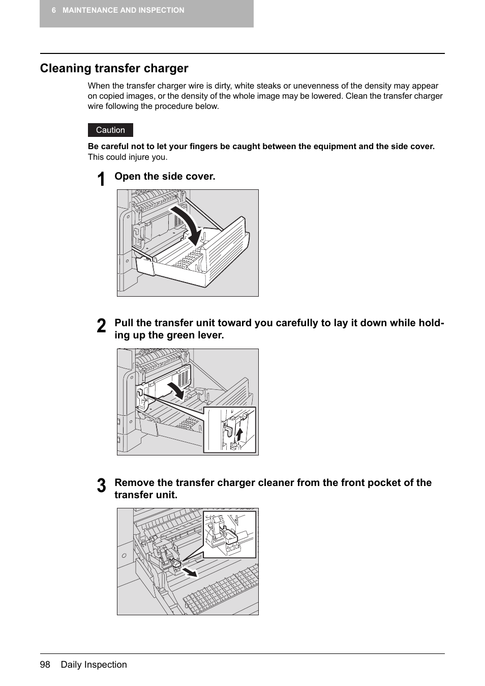 Cleaning transfer charger, P.98 “cleaning transfer charger | Toshiba Printer DP-1810 User Manual | Page 100 / 110