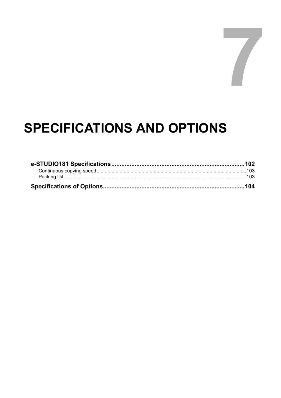 Specifications and options, Chapter 7 | Toshiba Printer DP-1810 User Manual | Page 103 / 110