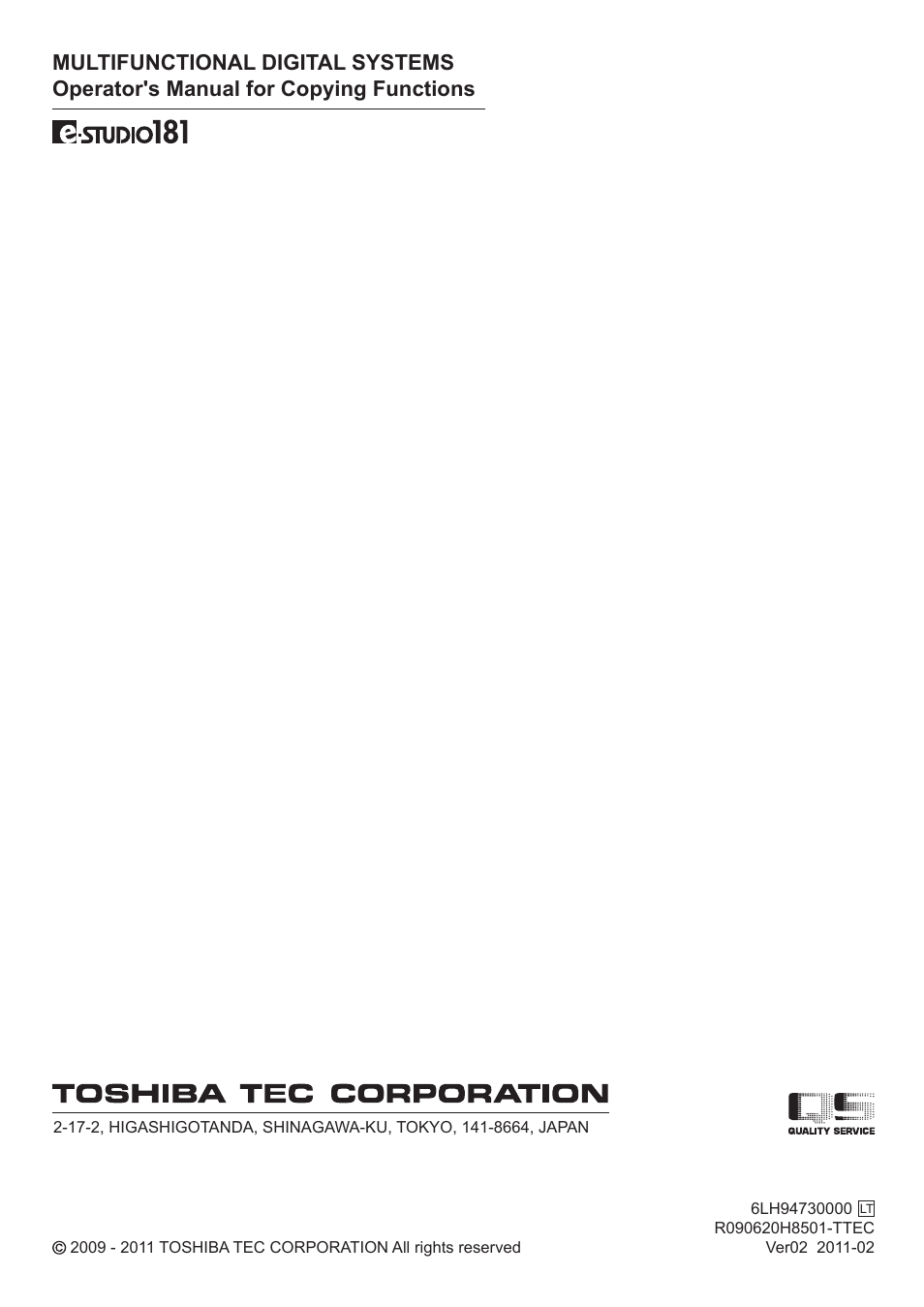 Toshiba Printer DP-1810 User Manual | Page 110 / 110
