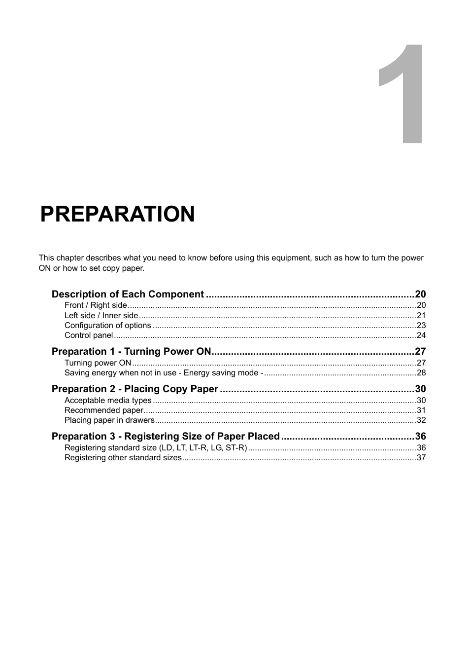 Preparation, Chapter 1 | Toshiba Printer DP-1810 User Manual | Page 21 / 110