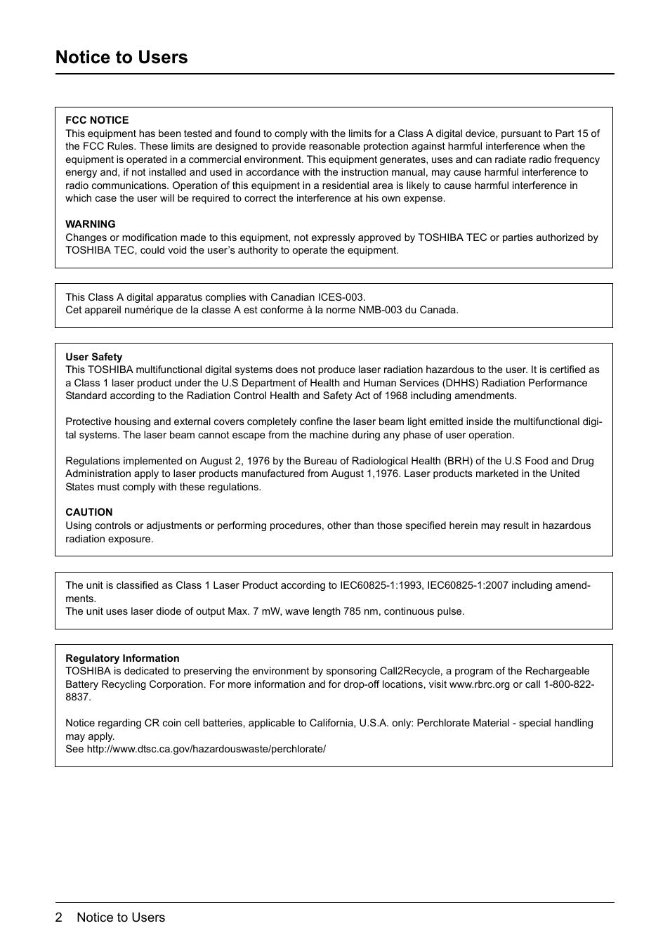 Notice to users | Toshiba Printer DP-1810 User Manual | Page 4 / 110
