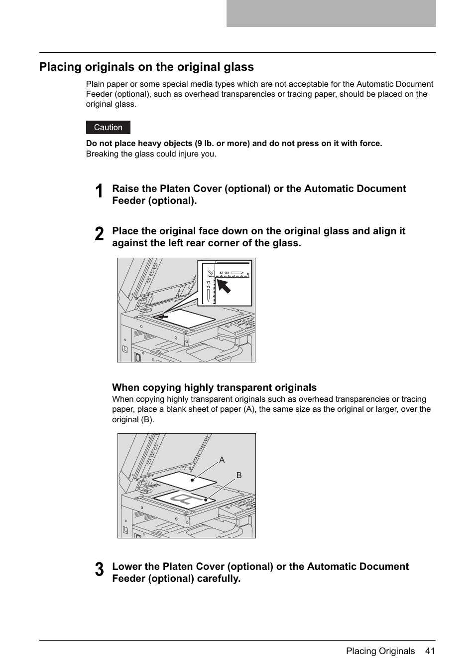 Placing originals on the original glass | Toshiba Printer DP-1810 User Manual | Page 43 / 110