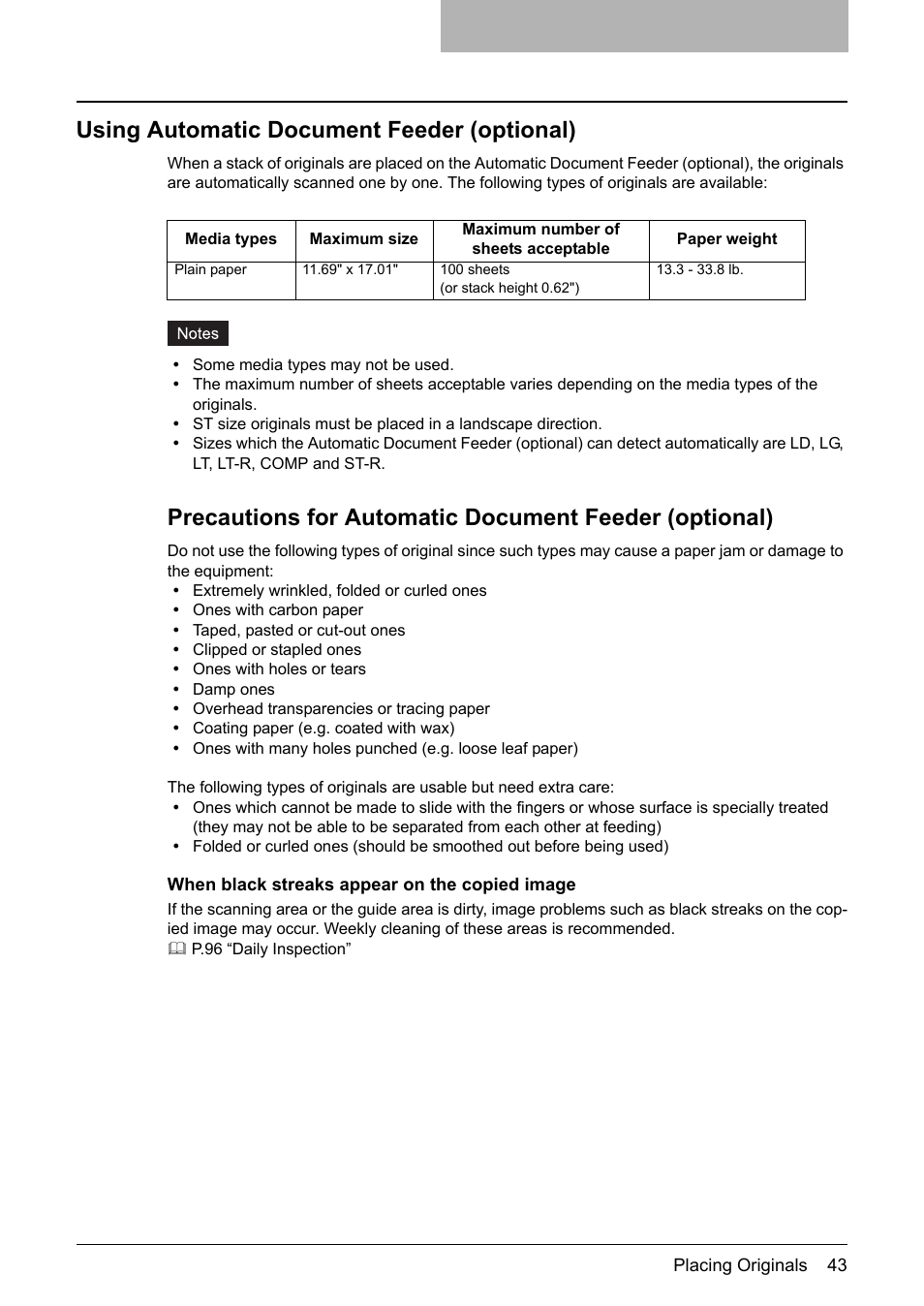 Using automatic document feeder (optional) | Toshiba Printer DP-1810 User Manual | Page 45 / 110