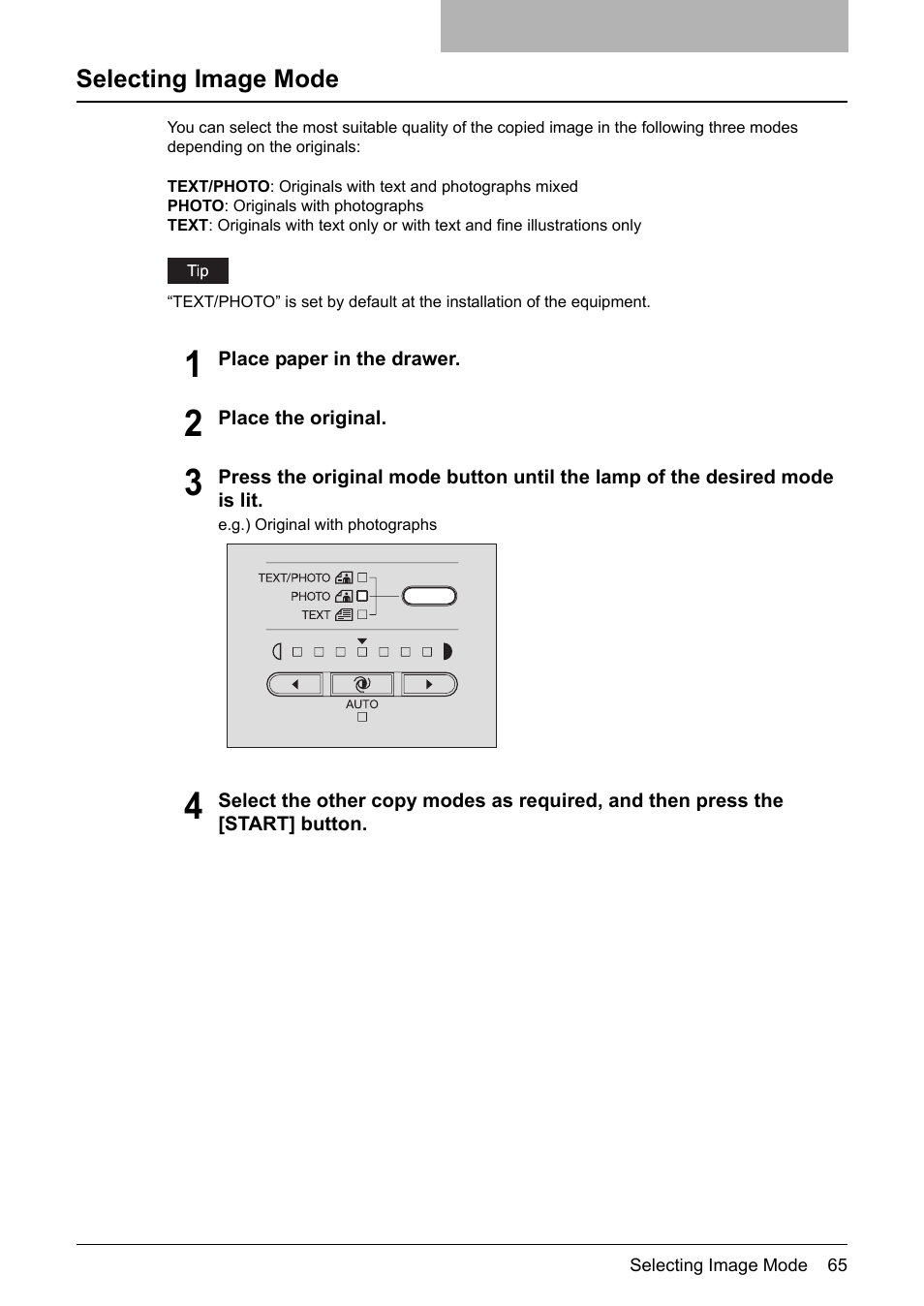 Selecting image mode, P.65 “selecting image mode | Toshiba Printer DP-1810 User Manual | Page 67 / 110