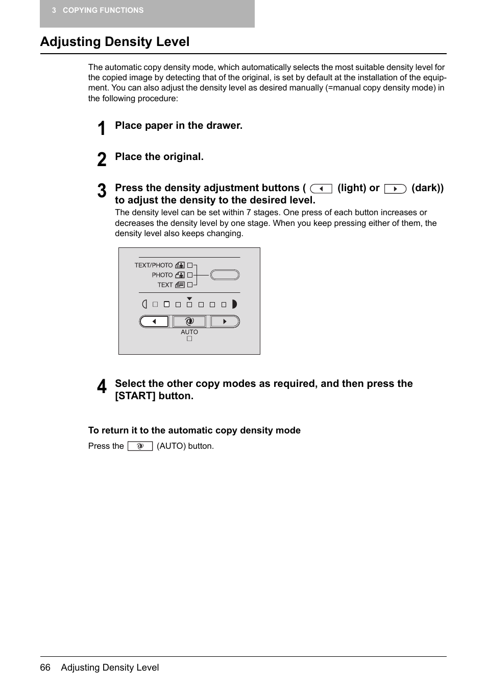 Adjusting density level, P.66 “adjusting density level | Toshiba Printer DP-1810 User Manual | Page 68 / 110