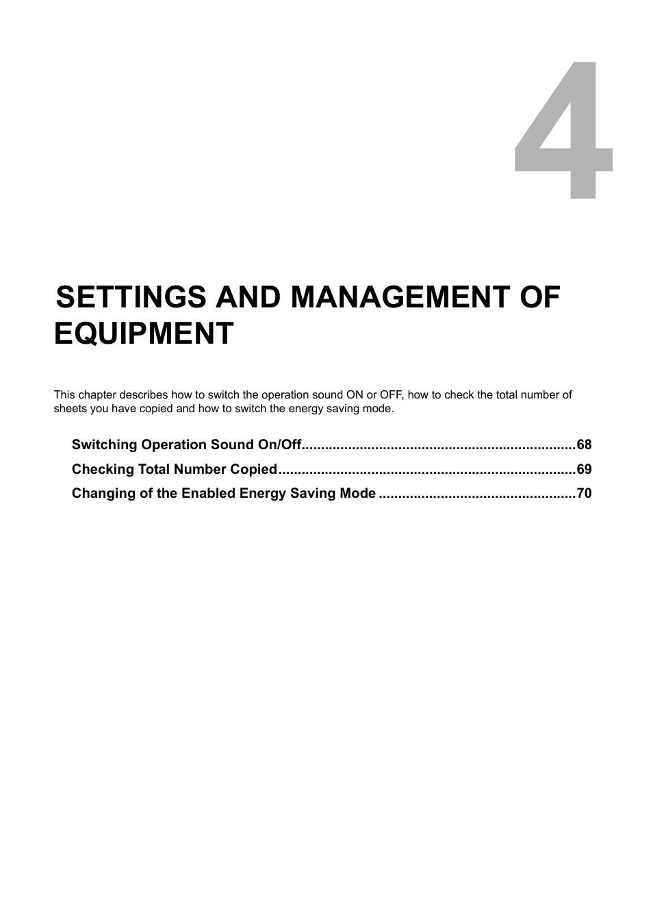 Settings and management of equipment, Chapter 4 | Toshiba Printer DP-1810 User Manual | Page 69 / 110