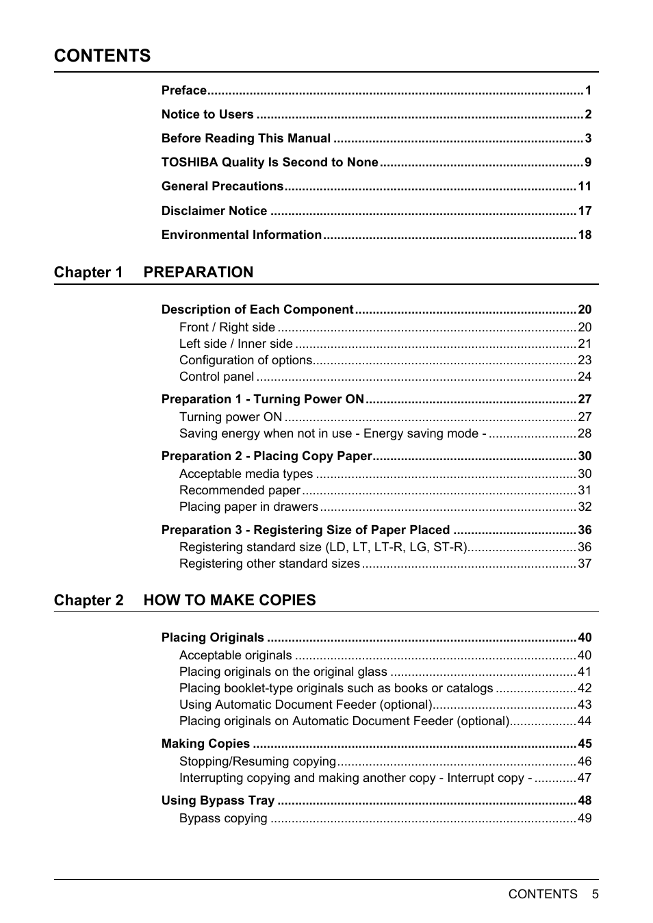 Toshiba Printer DP-1810 User Manual | Page 7 / 110
