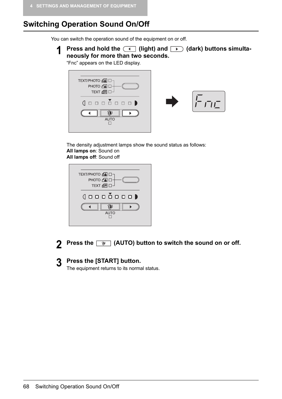 Switching operation sound on/off | Toshiba Printer DP-1810 User Manual | Page 70 / 110