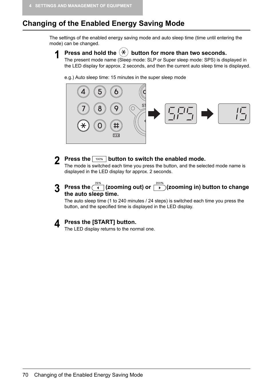 Changing of the enabled energy saving mode, P.70 “changing of the enabled energy saving mode | Toshiba Printer DP-1810 User Manual | Page 72 / 110