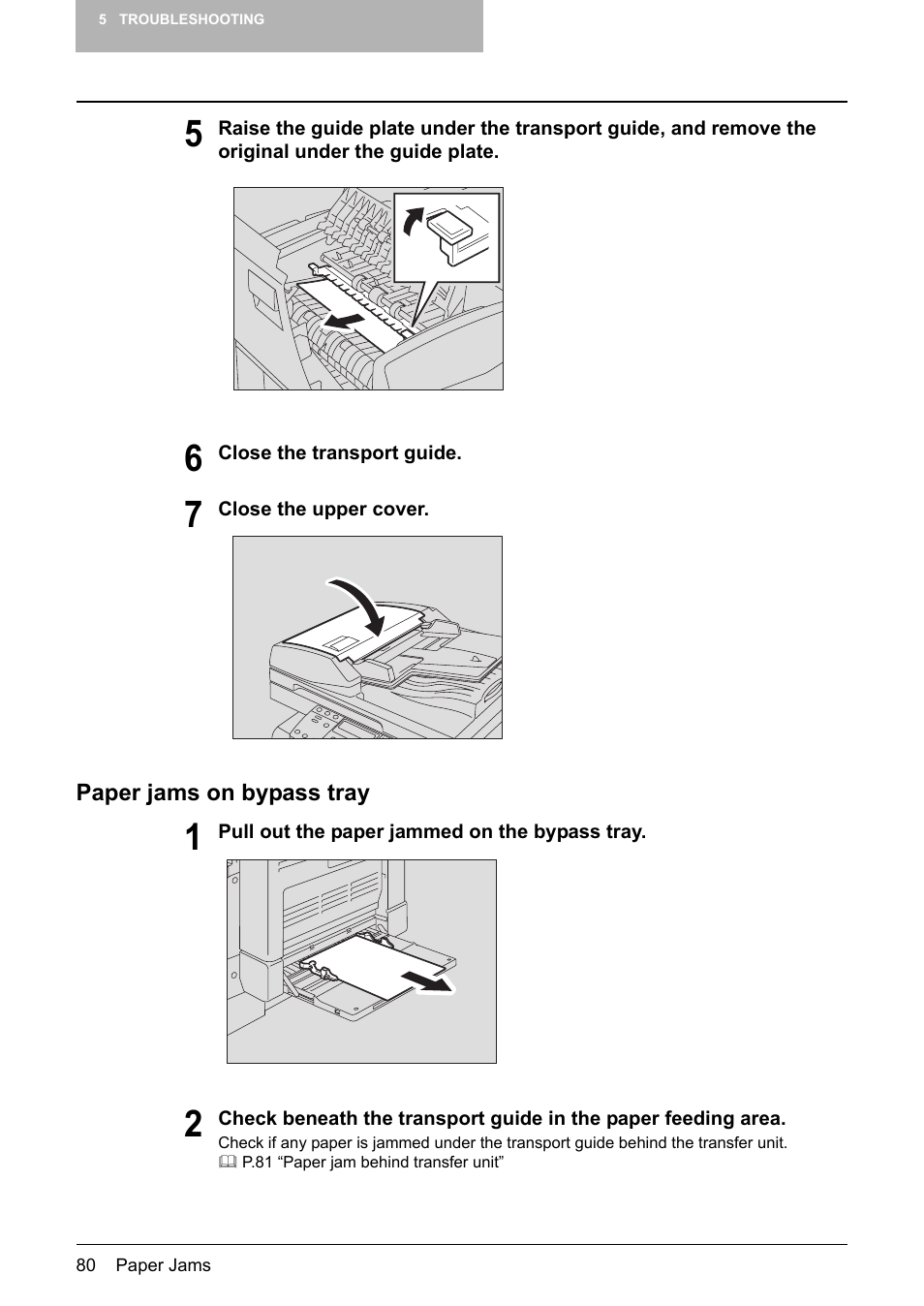 Paper jams on bypass tray, P.80) | Toshiba Printer DP-1810 User Manual | Page 82 / 110