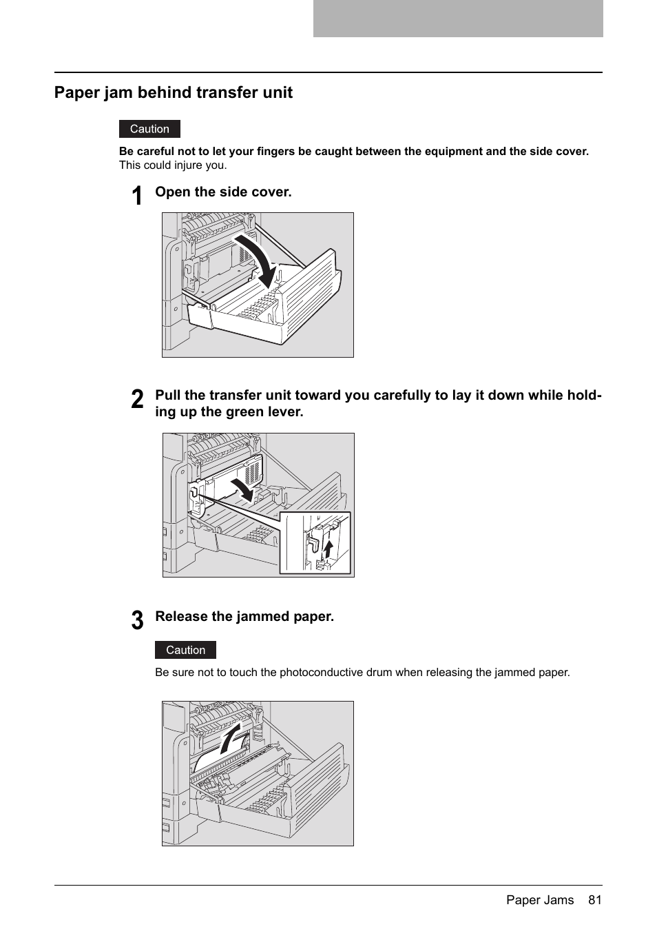 Paper jam behind transfer unit, P.81) / fu | Toshiba Printer DP-1810 User Manual | Page 83 / 110