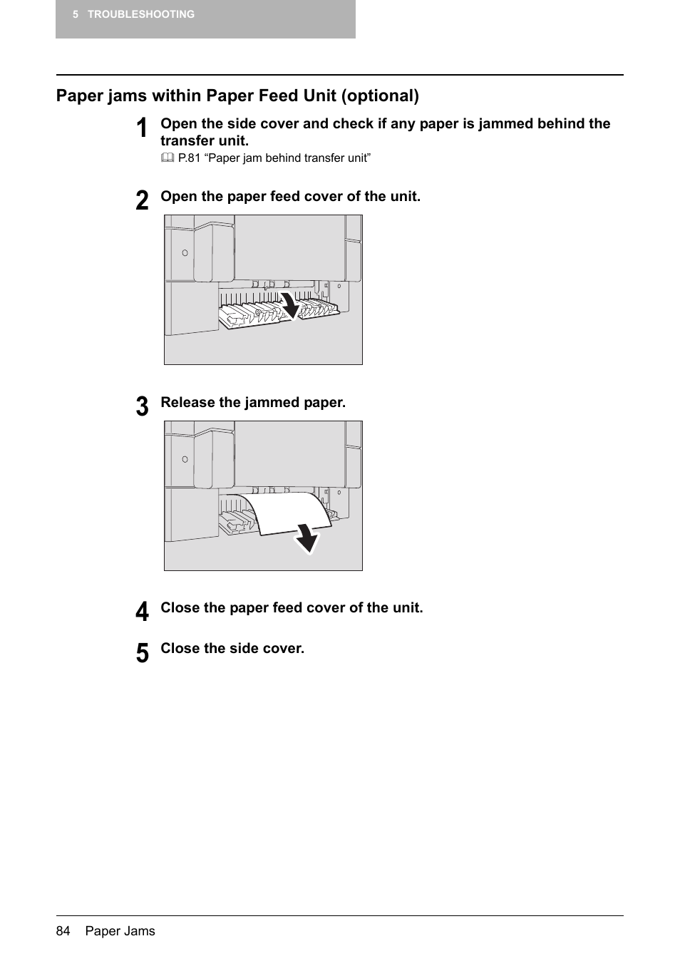 Paper jams within paper feed unit (optional), P.84) | Toshiba Printer DP-1810 User Manual | Page 86 / 110