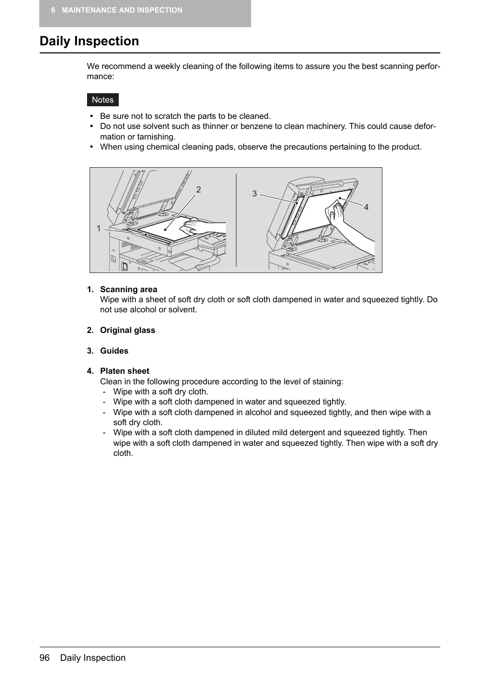 Daily inspection, P.96 “daily inspection | Toshiba Printer DP-1810 User Manual | Page 98 / 110