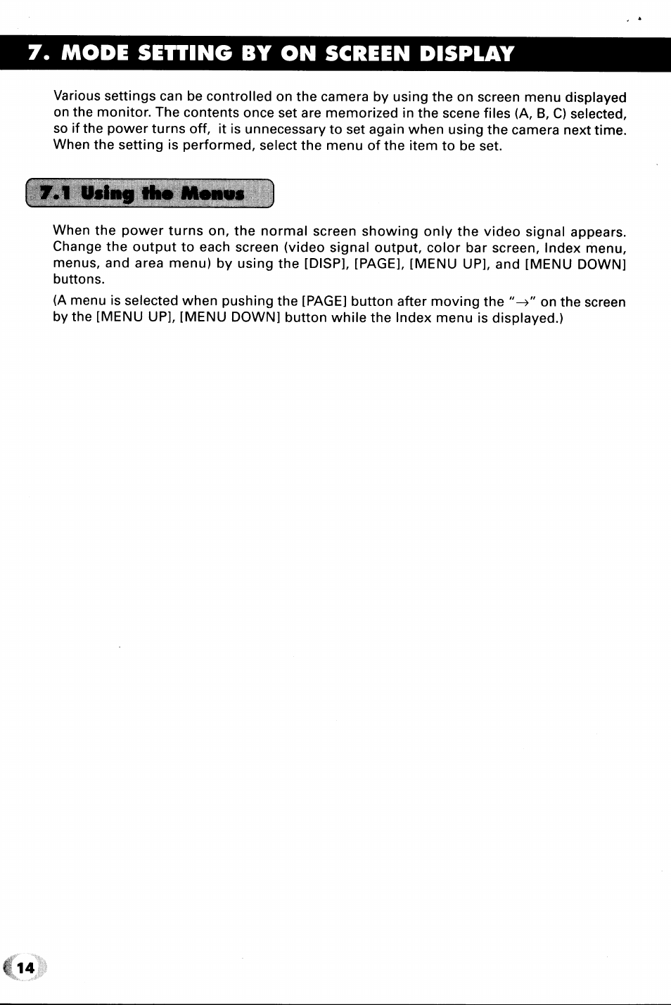 Mode setting by on screen display | Toshiba IK-TU40A User Manual | Page 14 / 31