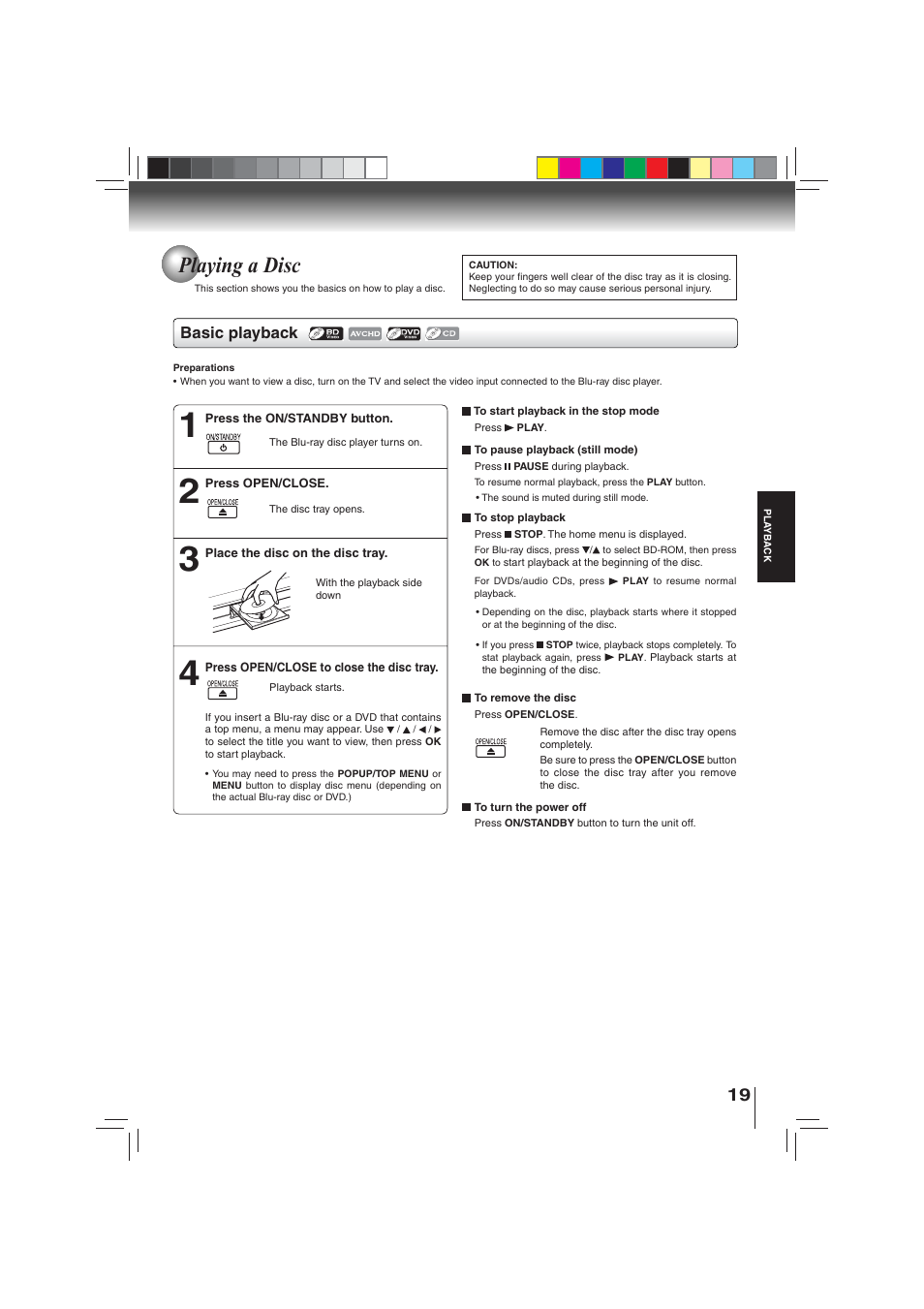 Playing a disc | Toshiba BDX3000KU User Manual | Page 19 / 64