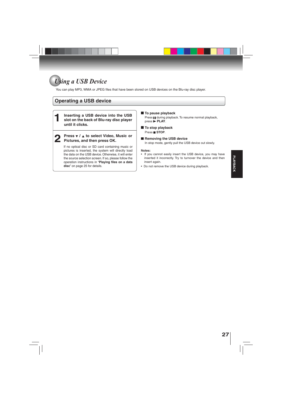 Using a usb device | Toshiba BDX3000KU User Manual | Page 27 / 64