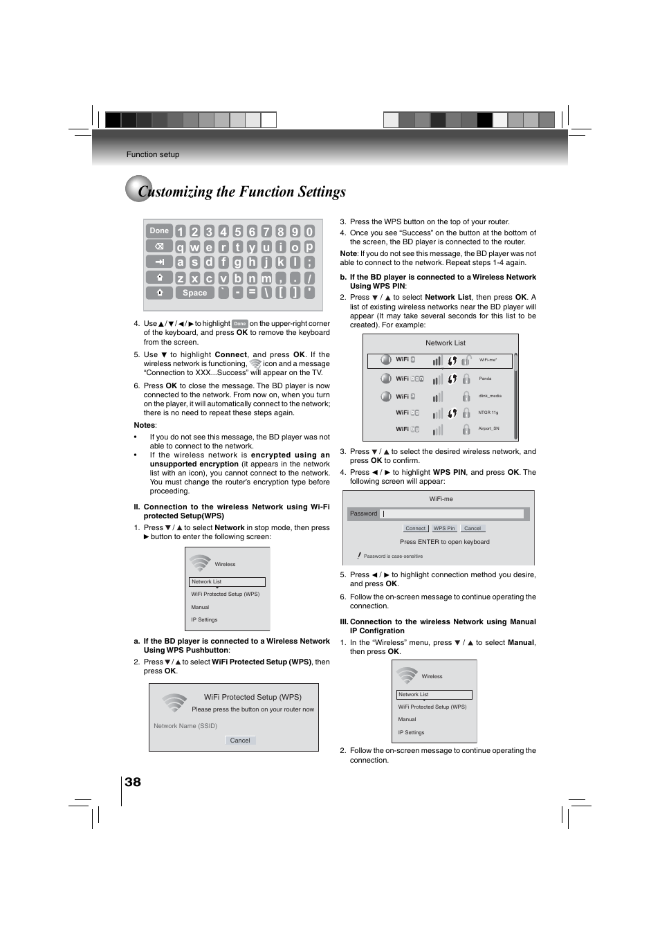 Customizing the function settings, X c v, B n m | Toshiba BDX3000KU User Manual | Page 38 / 64