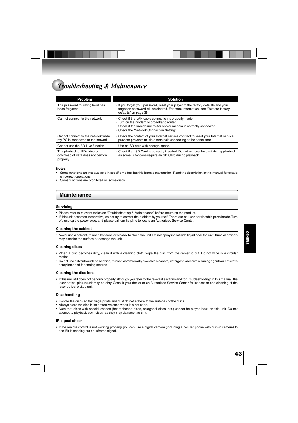 Troubleshooting & maintenance, Maintenance | Toshiba BDX3000KU User Manual | Page 43 / 64