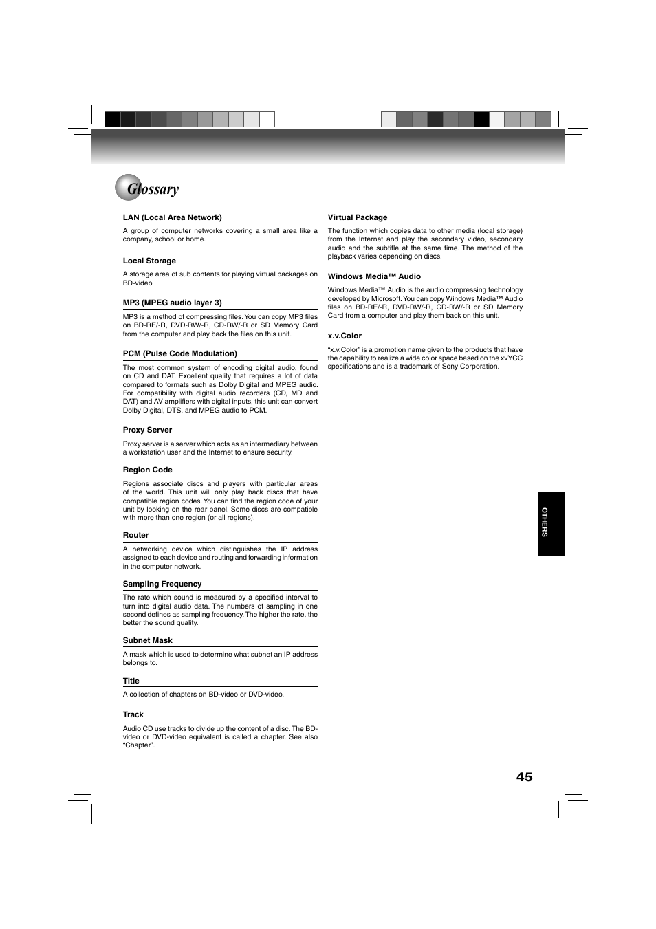 Glossary | Toshiba BDX3000KU User Manual | Page 45 / 64