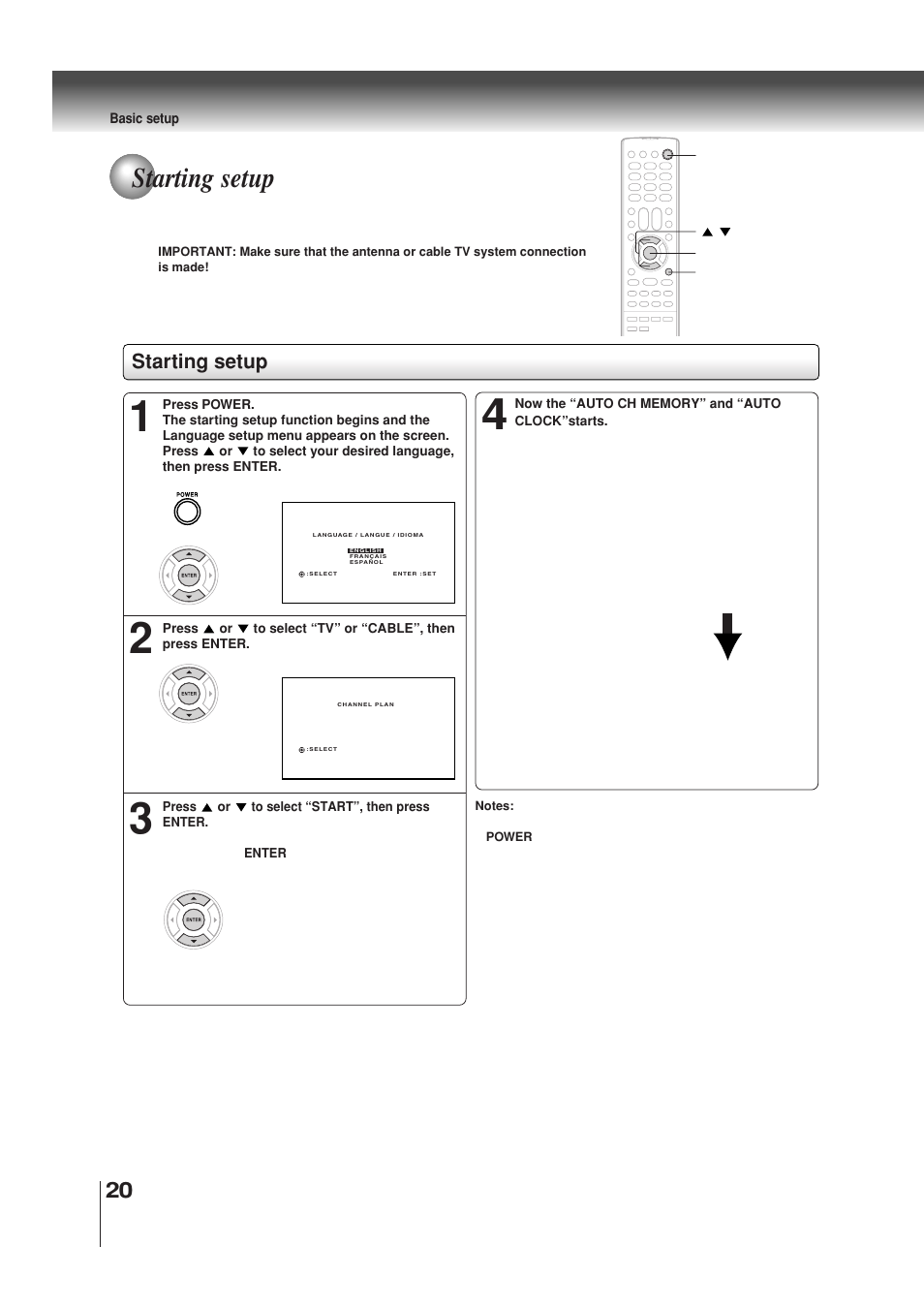 Starting setup | Toshiba MW30G71 User Manual | Page 20 / 84