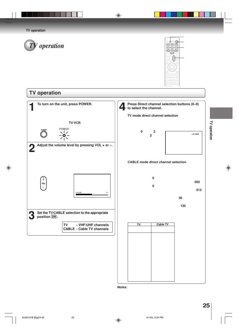 Tv operation | Toshiba MW30G71 User Manual | Page 25 / 84