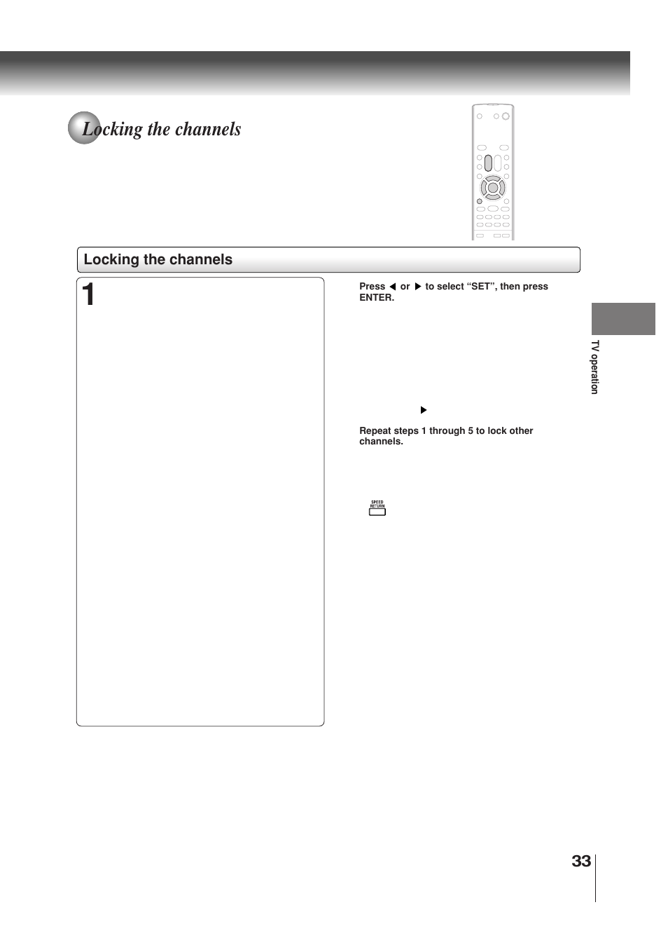 Locking the channels | Toshiba MW30G71 User Manual | Page 33 / 84