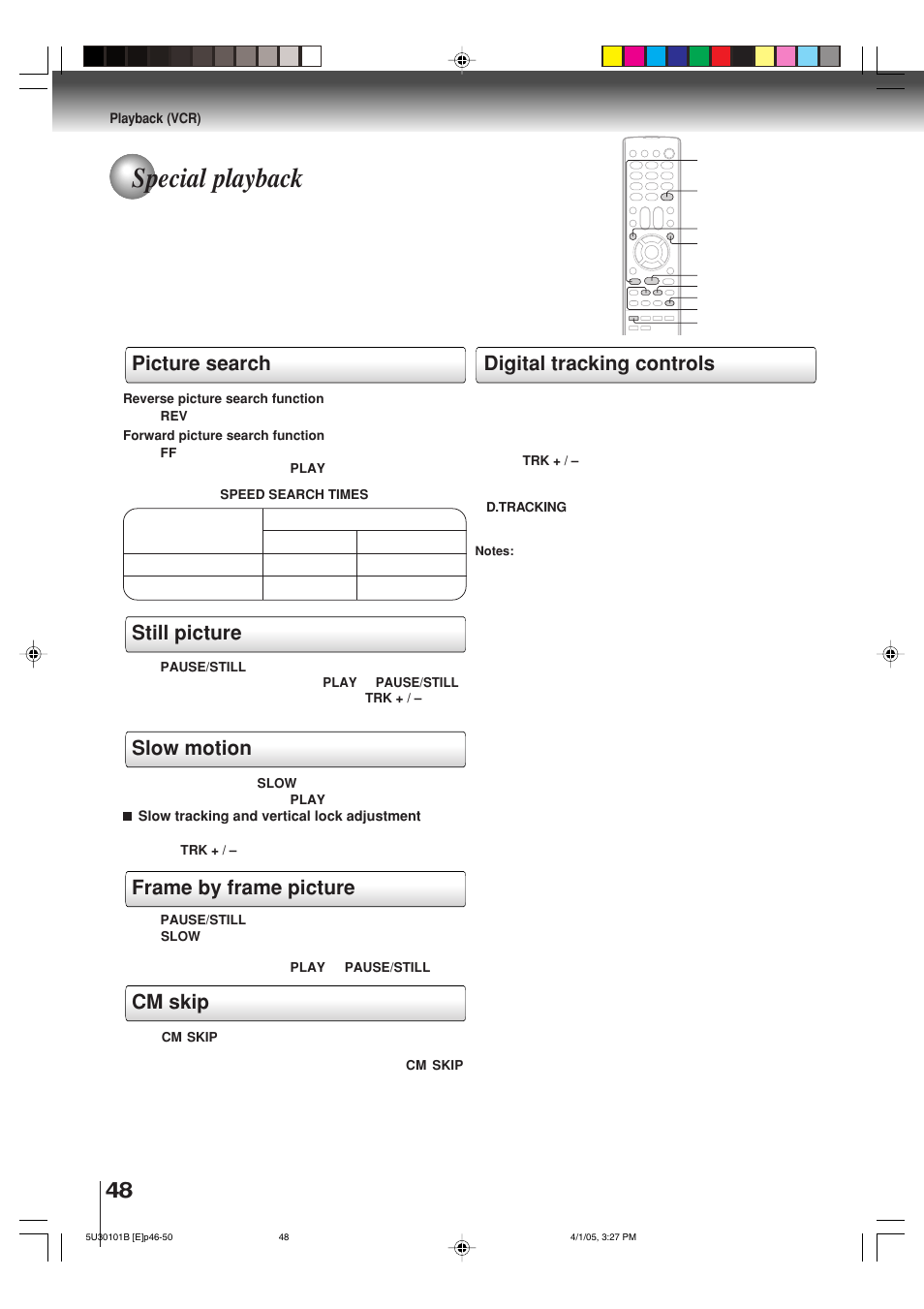 Special playback, Picture search, Cm skip | Toshiba MW30G71 User Manual | Page 48 / 84