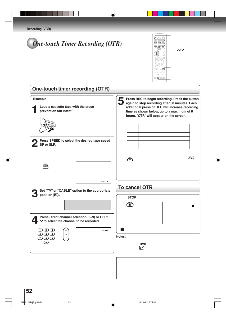 One-touch timer recording (otr) | Toshiba MW30G71 User Manual | Page 52 / 84
