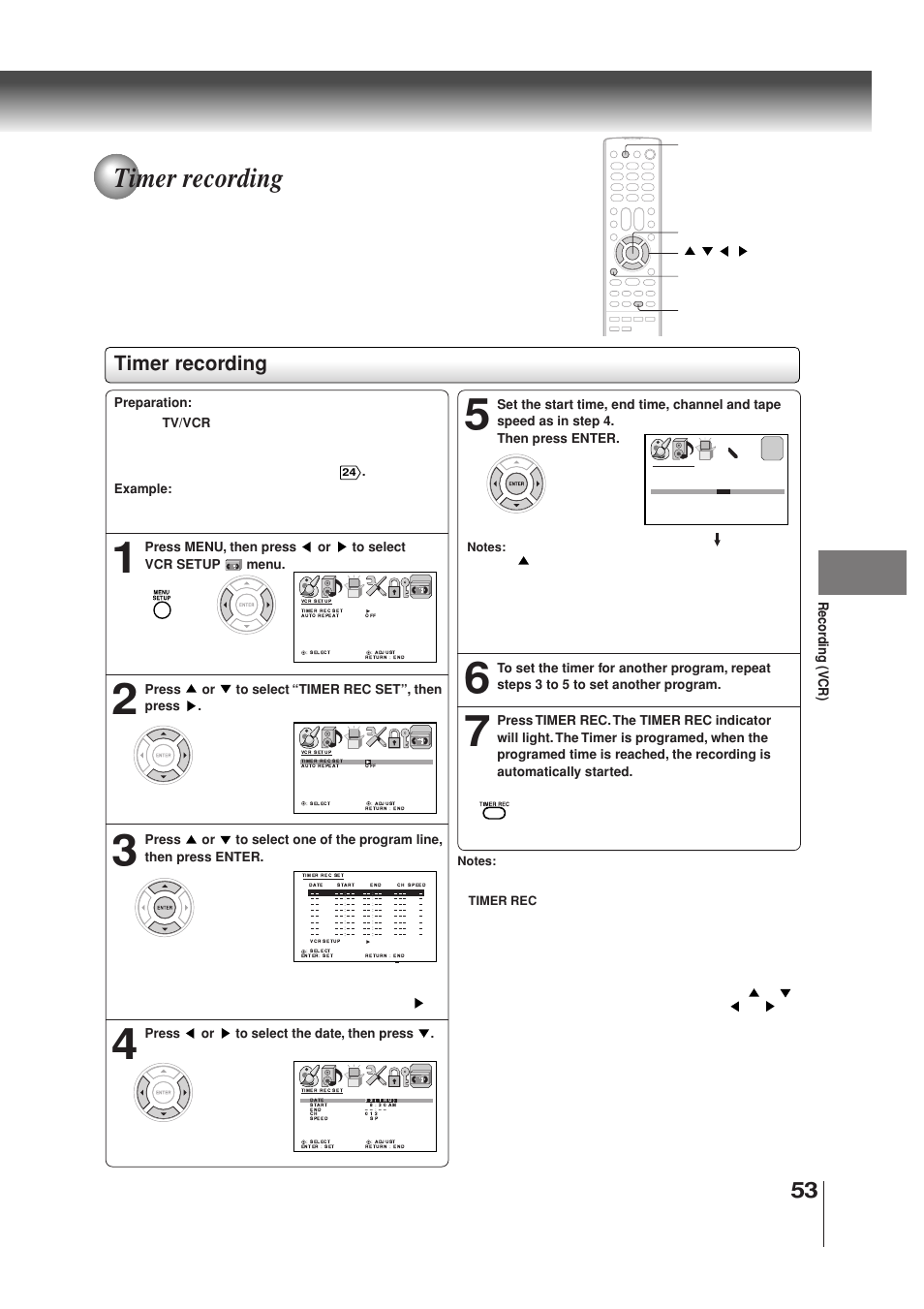 Timer recording | Toshiba MW30G71 User Manual | Page 53 / 84