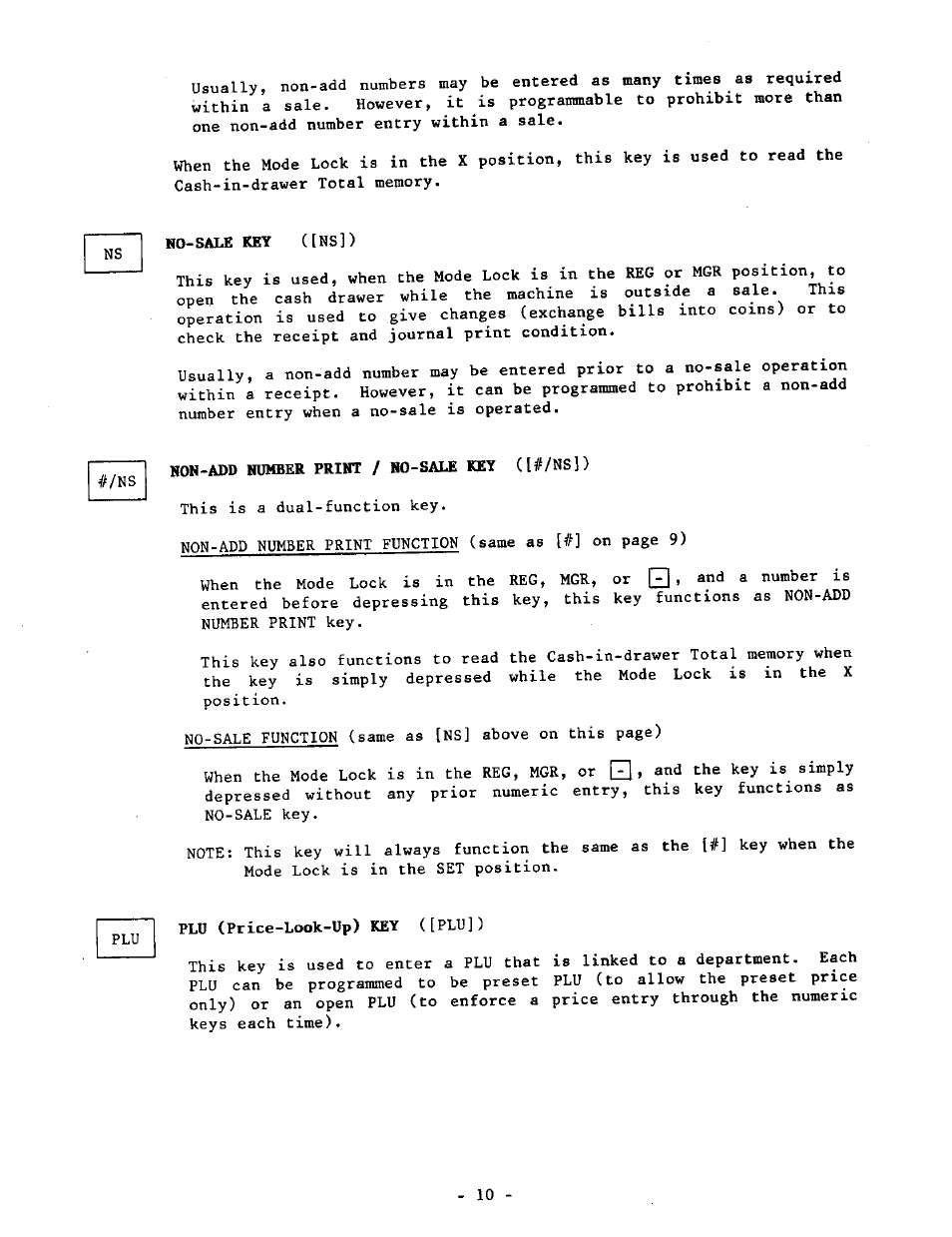 Non-add humber print / no-sale key (l#/nsl) | Toshiba TEC MA-1040-400 Series User Manual | Page 14 / 64