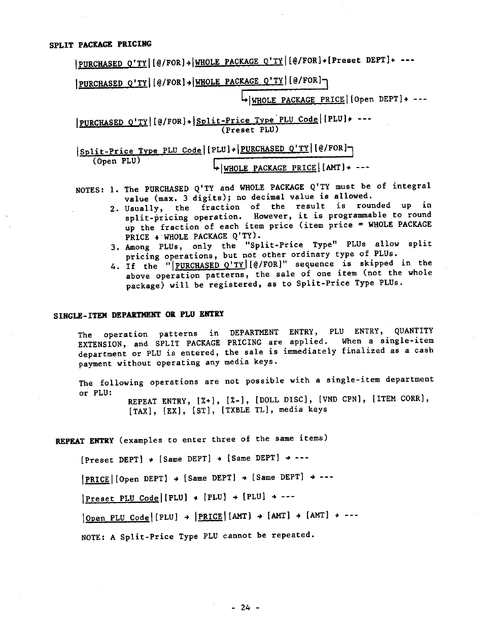 Split package pricing, Single-item department or plu entry | Toshiba TEC MA-1040-400 Series User Manual | Page 28 / 64