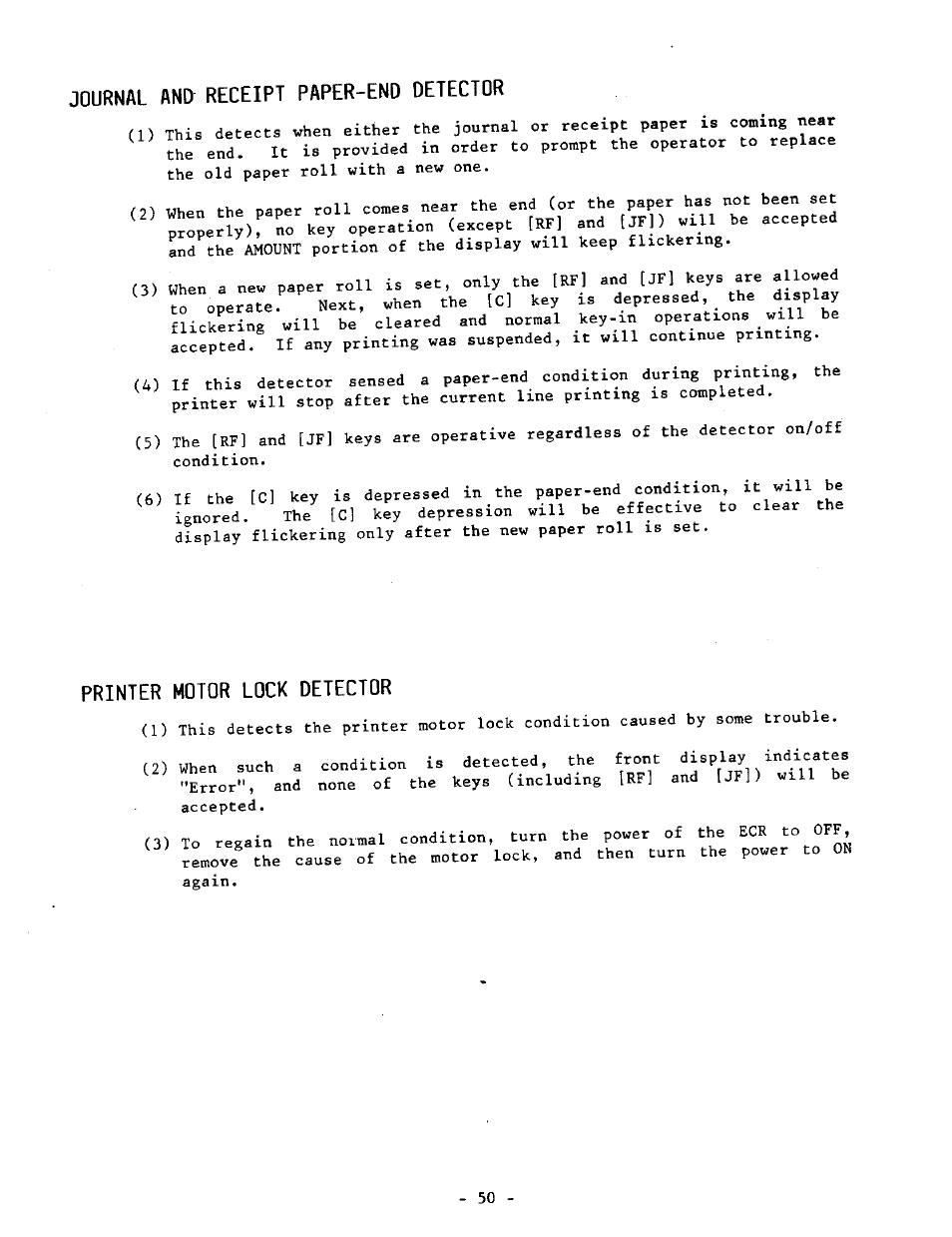 Journal and receipt paper-end detector, Printer motor lock detector | Toshiba TEC MA-1040-400 Series User Manual | Page 54 / 64