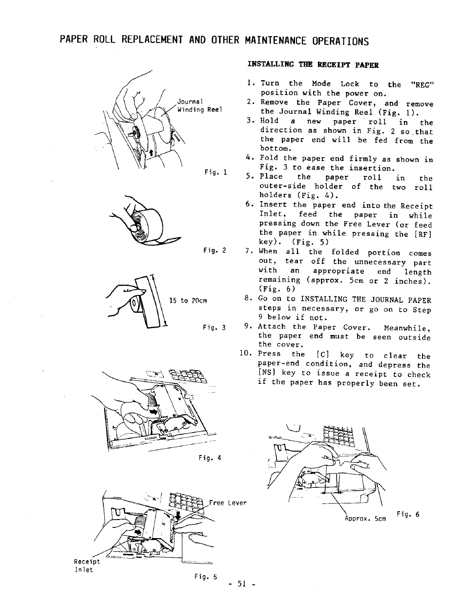 Installing the receipt paper | Toshiba TEC MA-1040-400 Series User Manual | Page 55 / 64