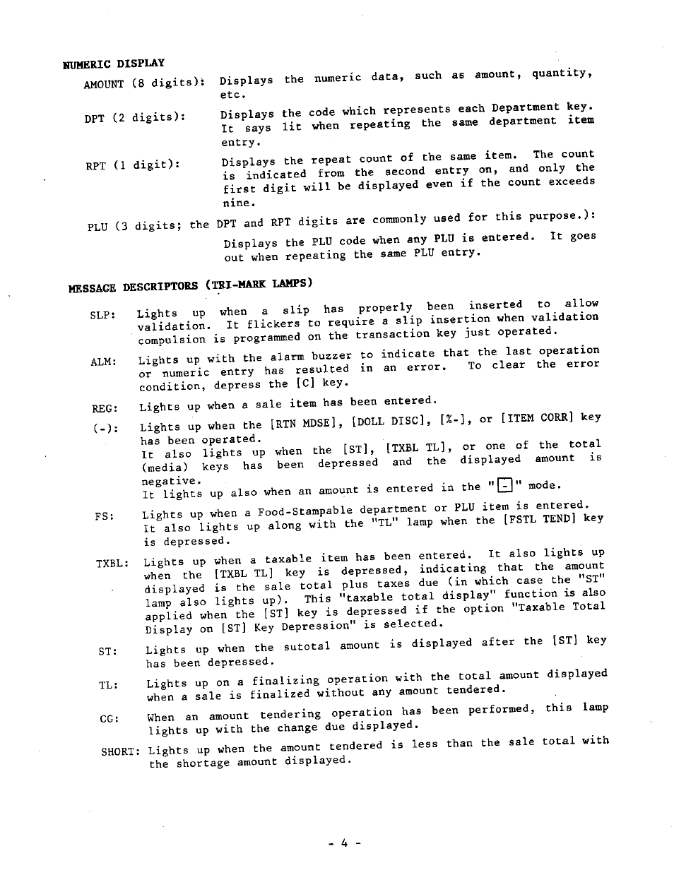 Message descriptors (tri-mark lamps), C - ) | Toshiba TEC MA-1040-400 Series User Manual | Page 8 / 64