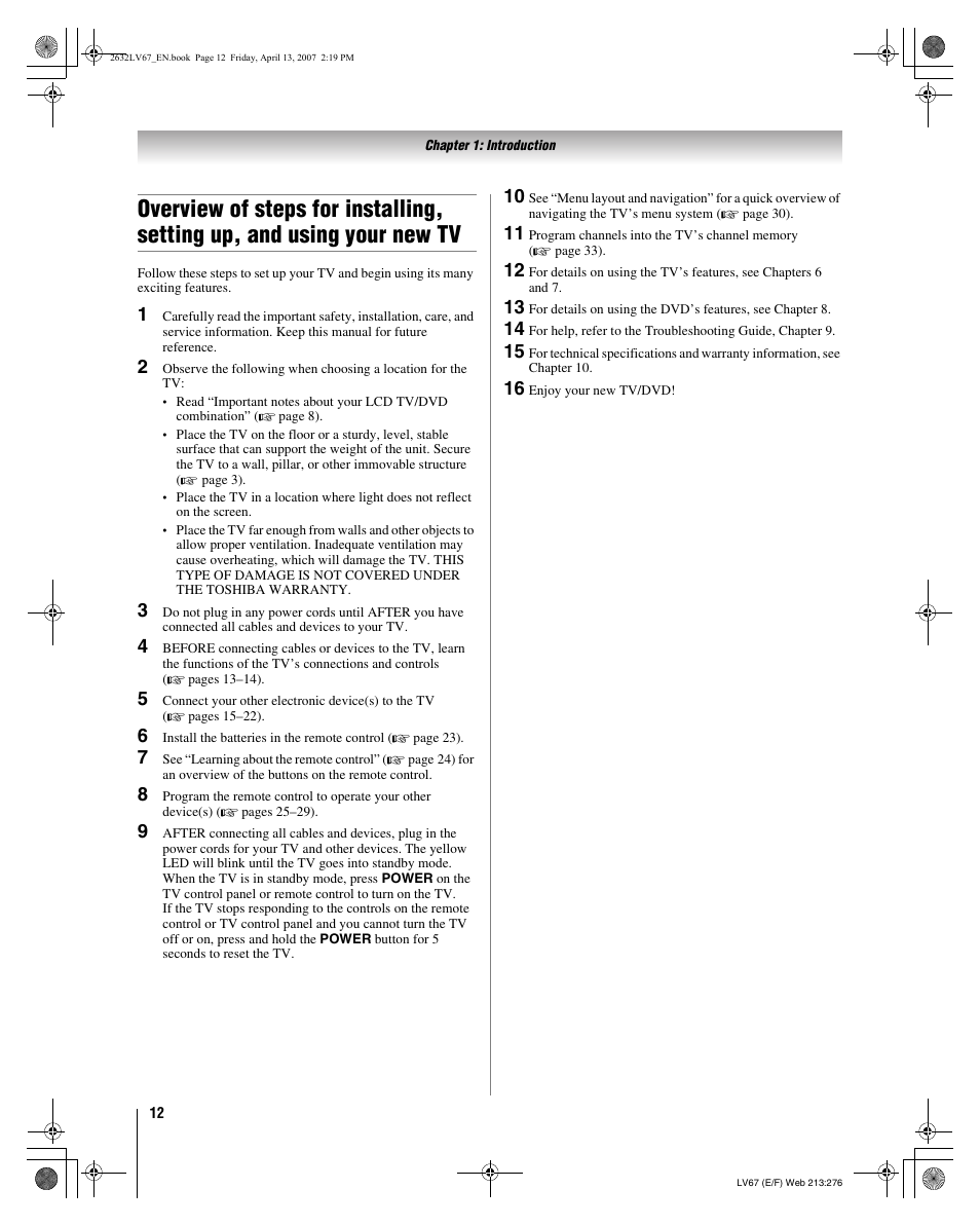 Toshiba 26LV67 User Manual | Page 12 / 78