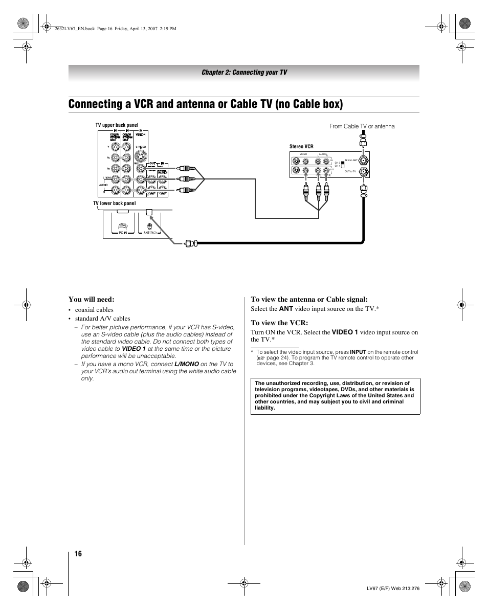 You will need | Toshiba 26LV67 User Manual | Page 16 / 78