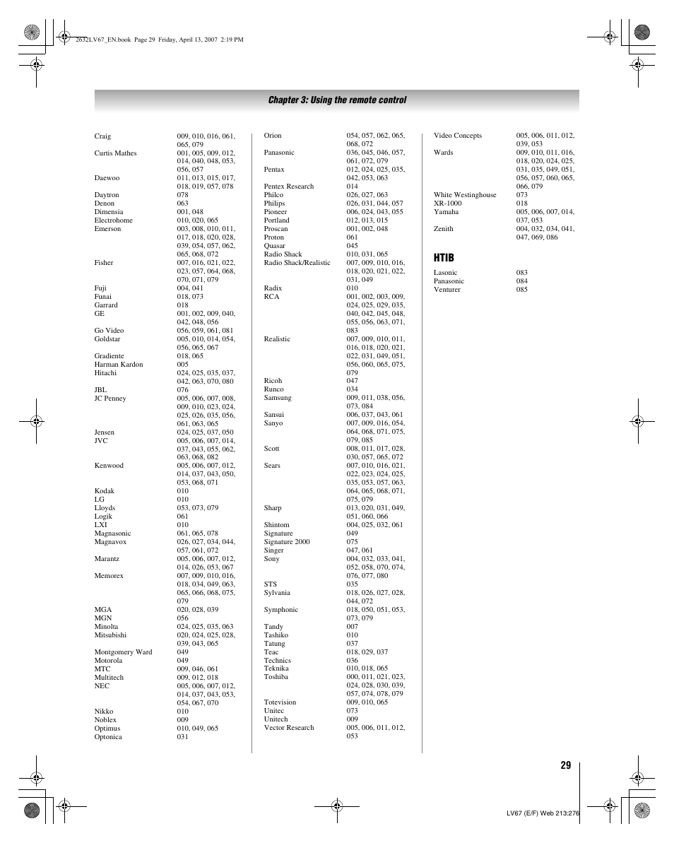 Htib | Toshiba 26LV67 User Manual | Page 29 / 78