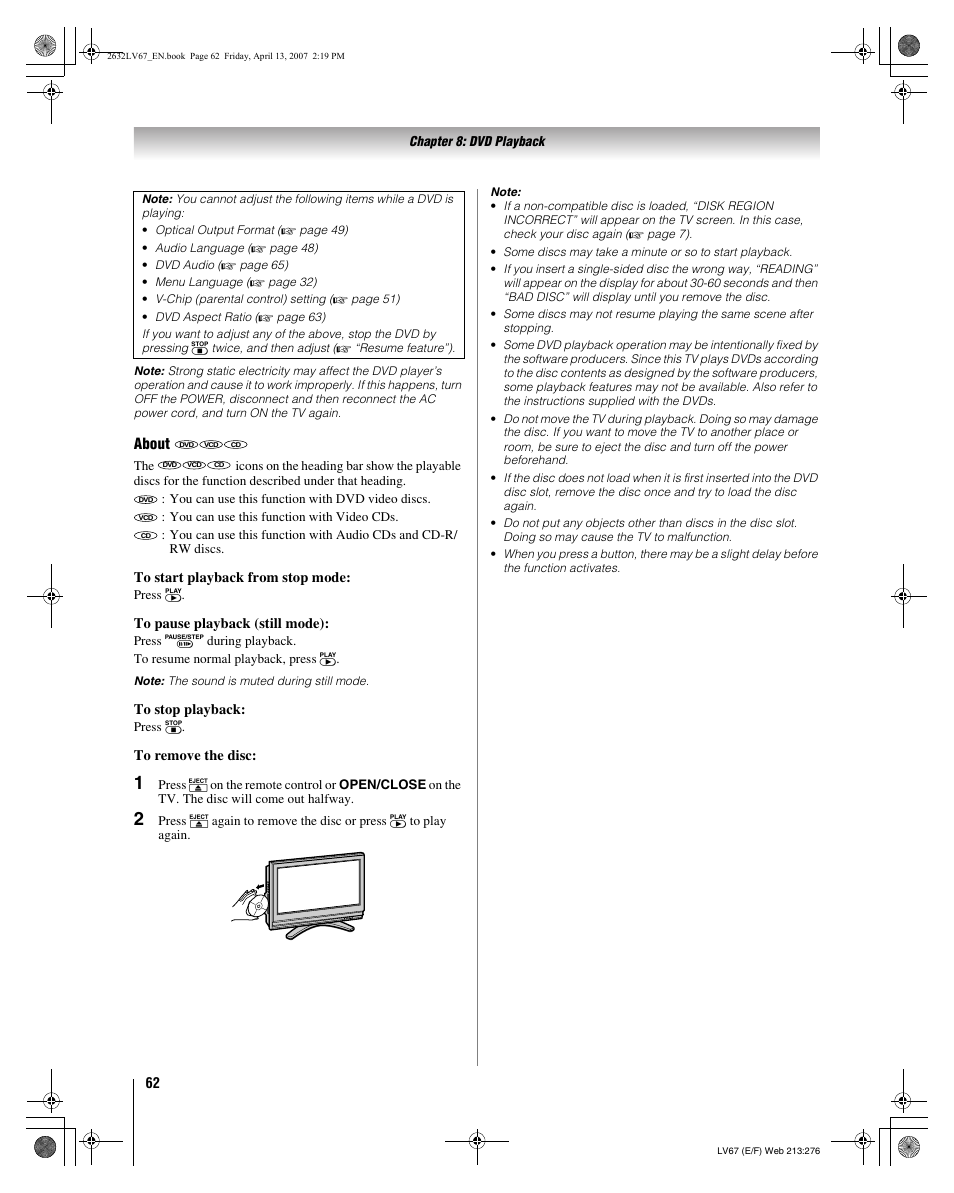 About | Toshiba 26LV67 User Manual | Page 62 / 78