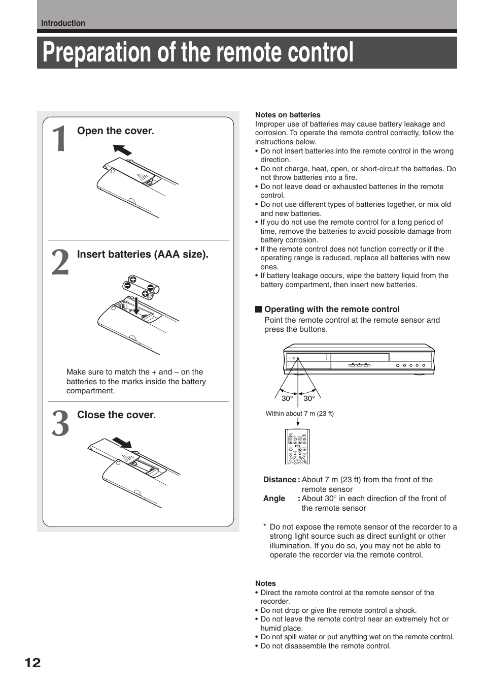 Preparation of the remote control | Toshiba D-R2SU User Manual | Page 12 / 56